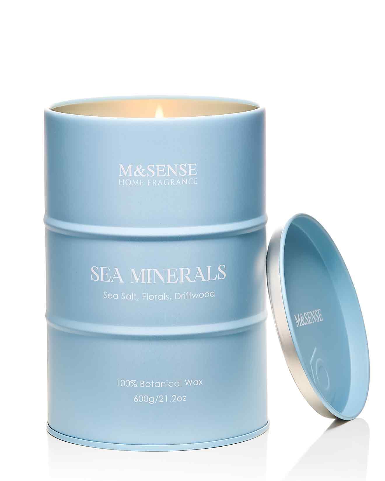 Vela M&SENSE Minerales Marinos Océano para salones amplios, aroma suave.