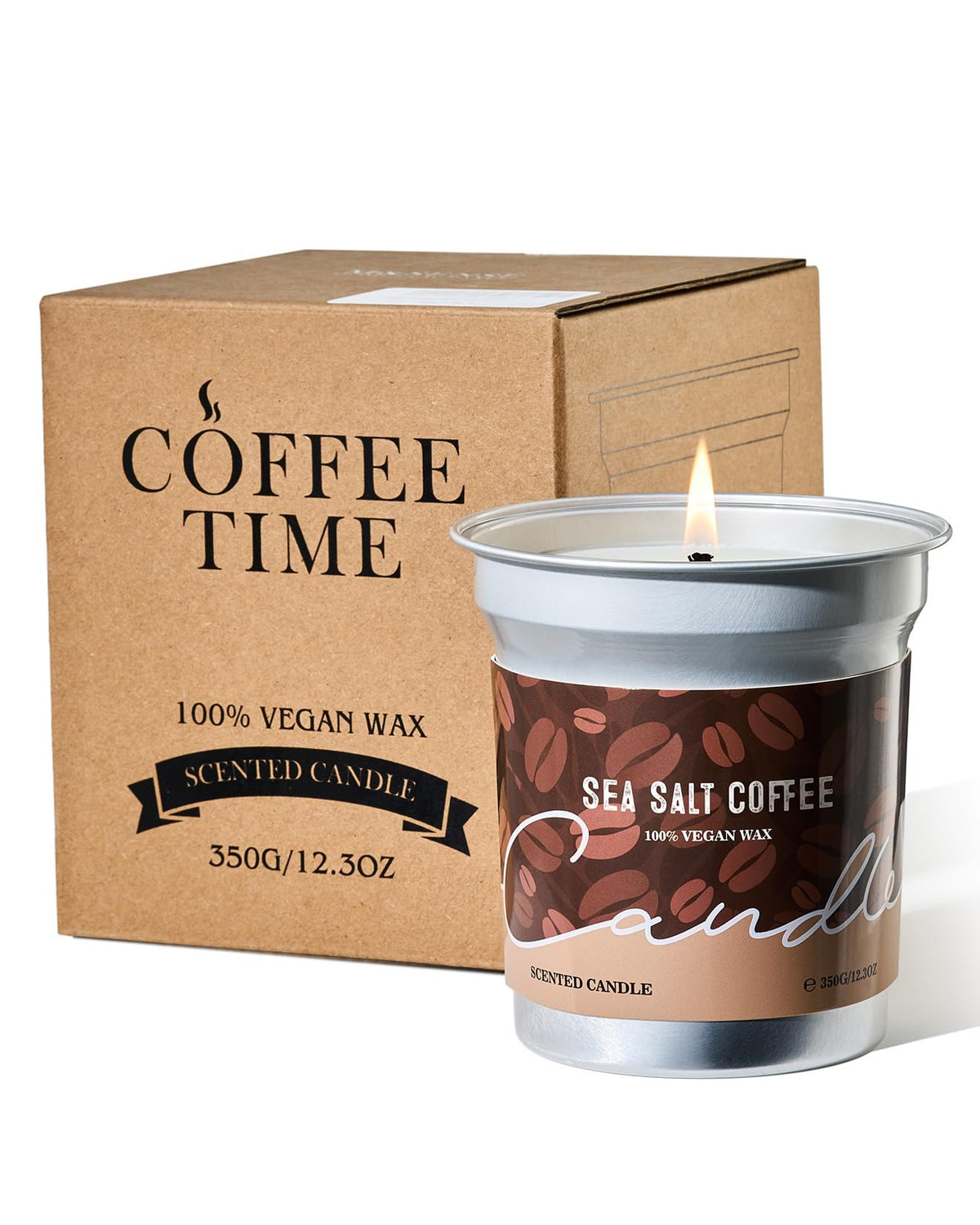 Vela M&SENSE con diseño de taza de café para ambientar la oficina con relajación.