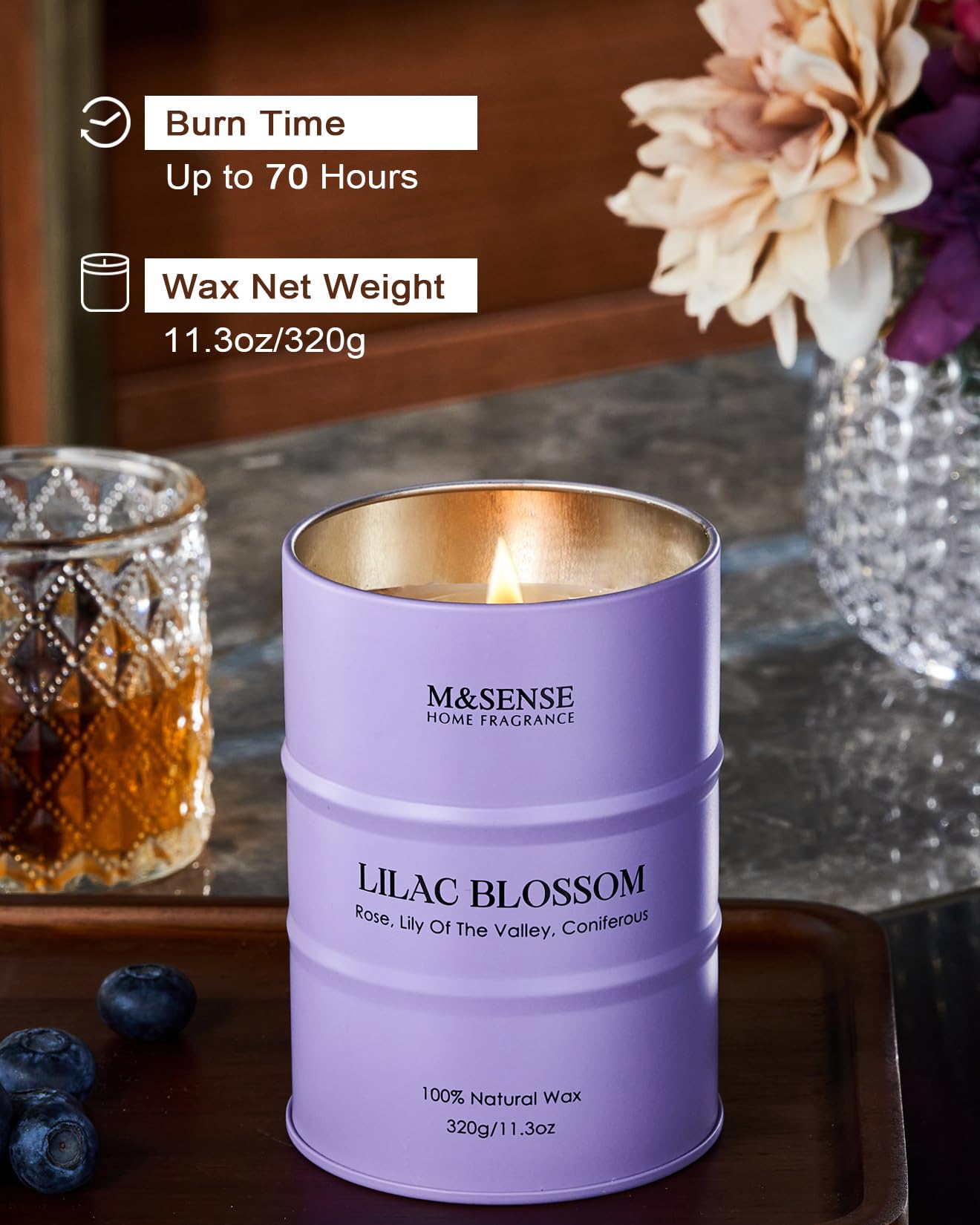Vela M&SENSE Flor de Lila, aroma relajante para ambientar espacios.