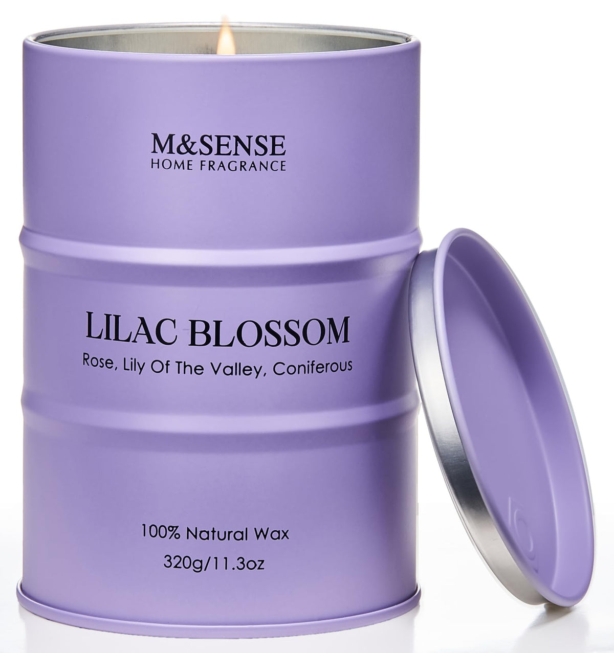 Vela M&SENSE Flor de Lila en caja regalo, ideal para aromatizar salas.