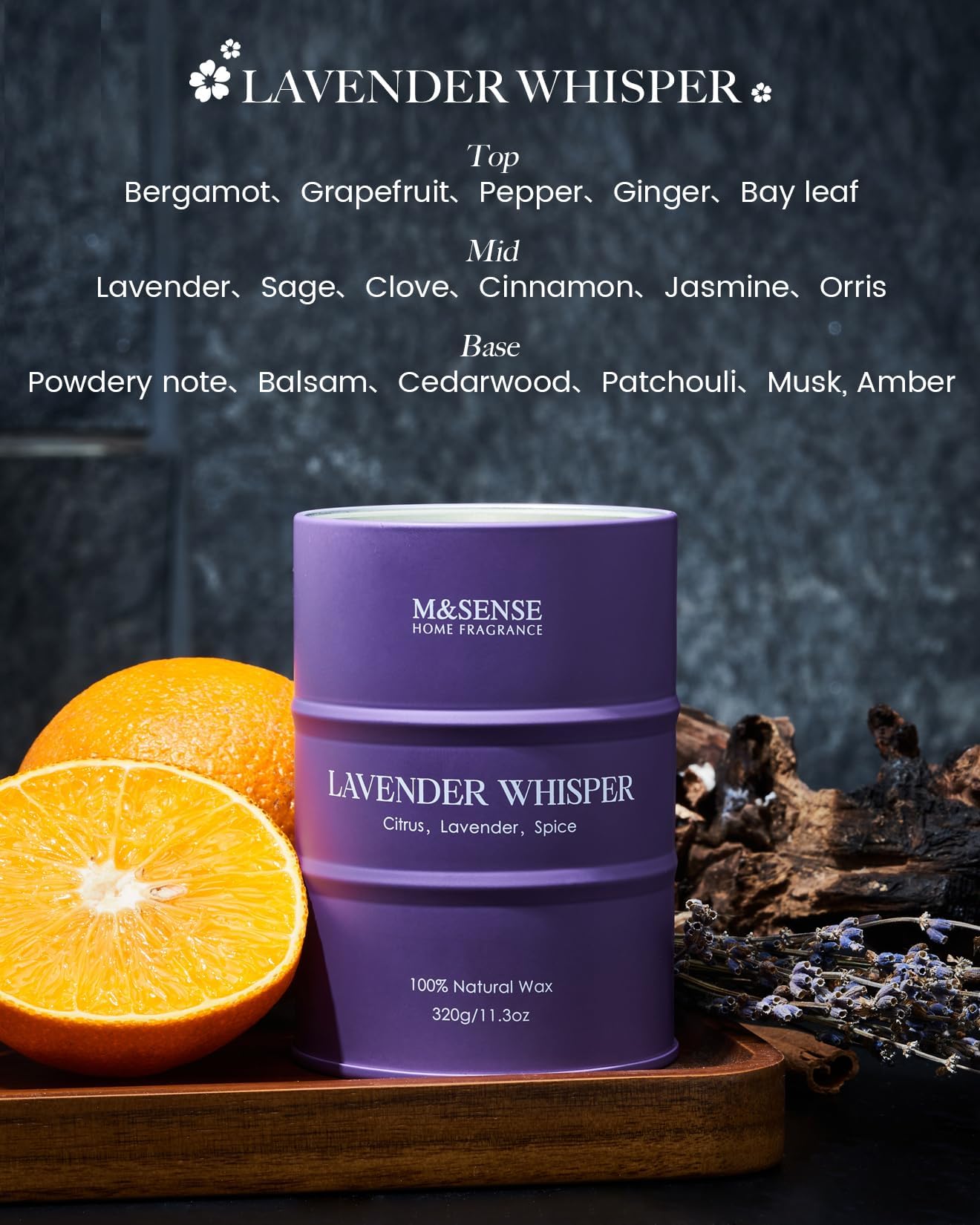Vela M&SENSE Lavanda, envase reutilizable, ideal para regalo sostenible