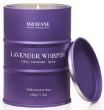 Vela M&SENSE Lavanda, frente, perfuma la sala con notas suaves y relajantes