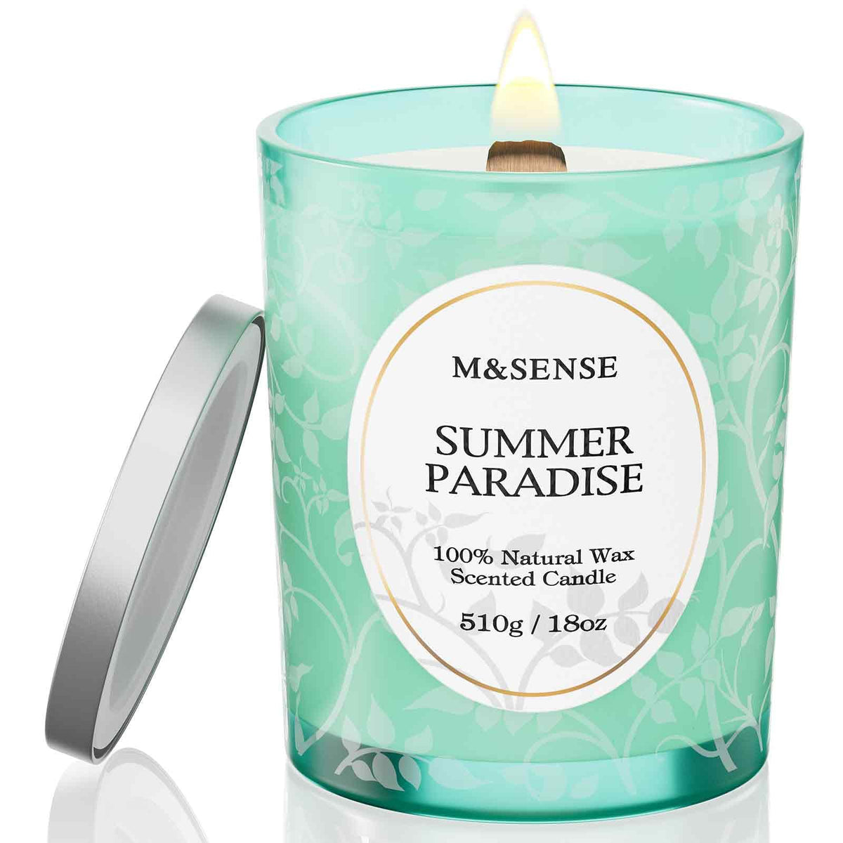 Vela M&SENSE Paraíso de Verano con mecha de madera para relajación sensorial