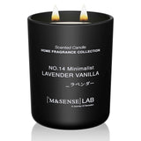 Vela M&SENSE de soja Lavanda Vainilla, frasco frontal para crear atmósfera relajante.