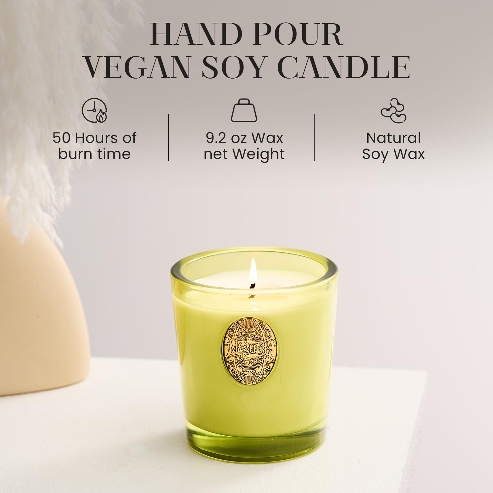 Vela de soja M&SENSE matcha verde: aroma fresco para espacios medianos.