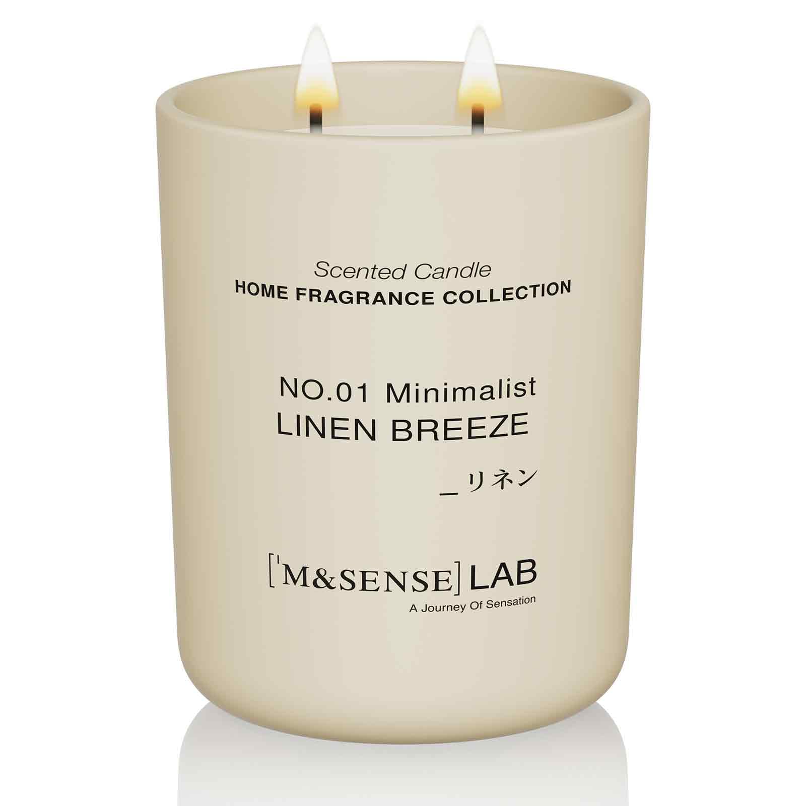 Vela M&SENSE de soja natural en vaso de vidrio minimalista para decorar.