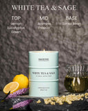 Vela M&SENSE Te blanco y salvia, cera de soja natural.