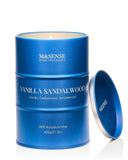 Vela M&SENSE Vanilla Sandalwood, vela larga de 21oz para ambientar salones con aroma suave.