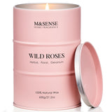 Vela M&SENSE Wild Rose en lata, aroma floral intenso para ambientar la sala.