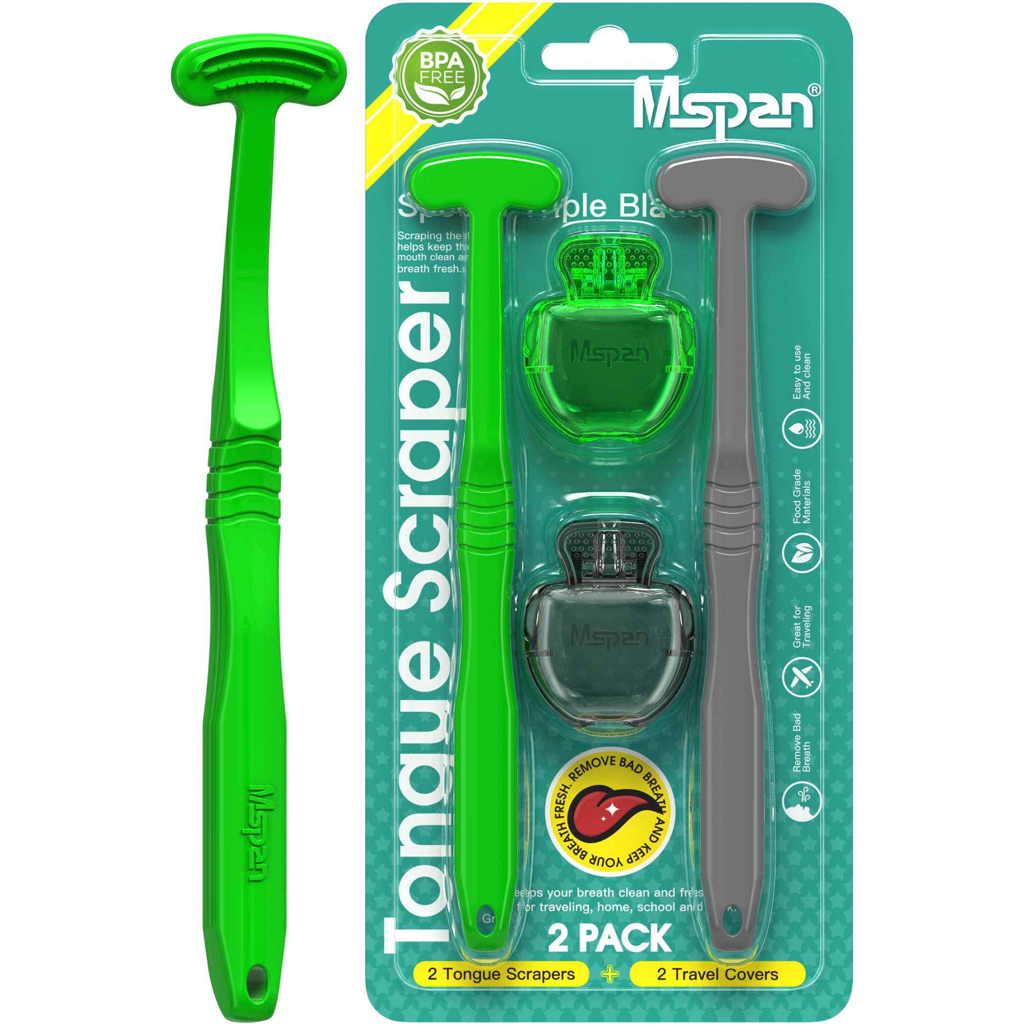 Mspan rascador de lengua dúo pack para higiene diaria.