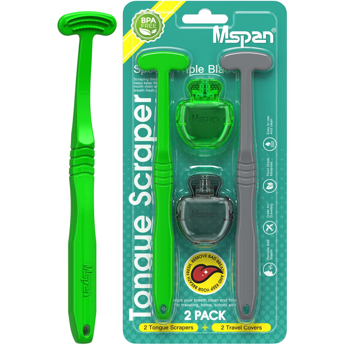 Mspan rascador de lengua dúo pack para higiene diaria.