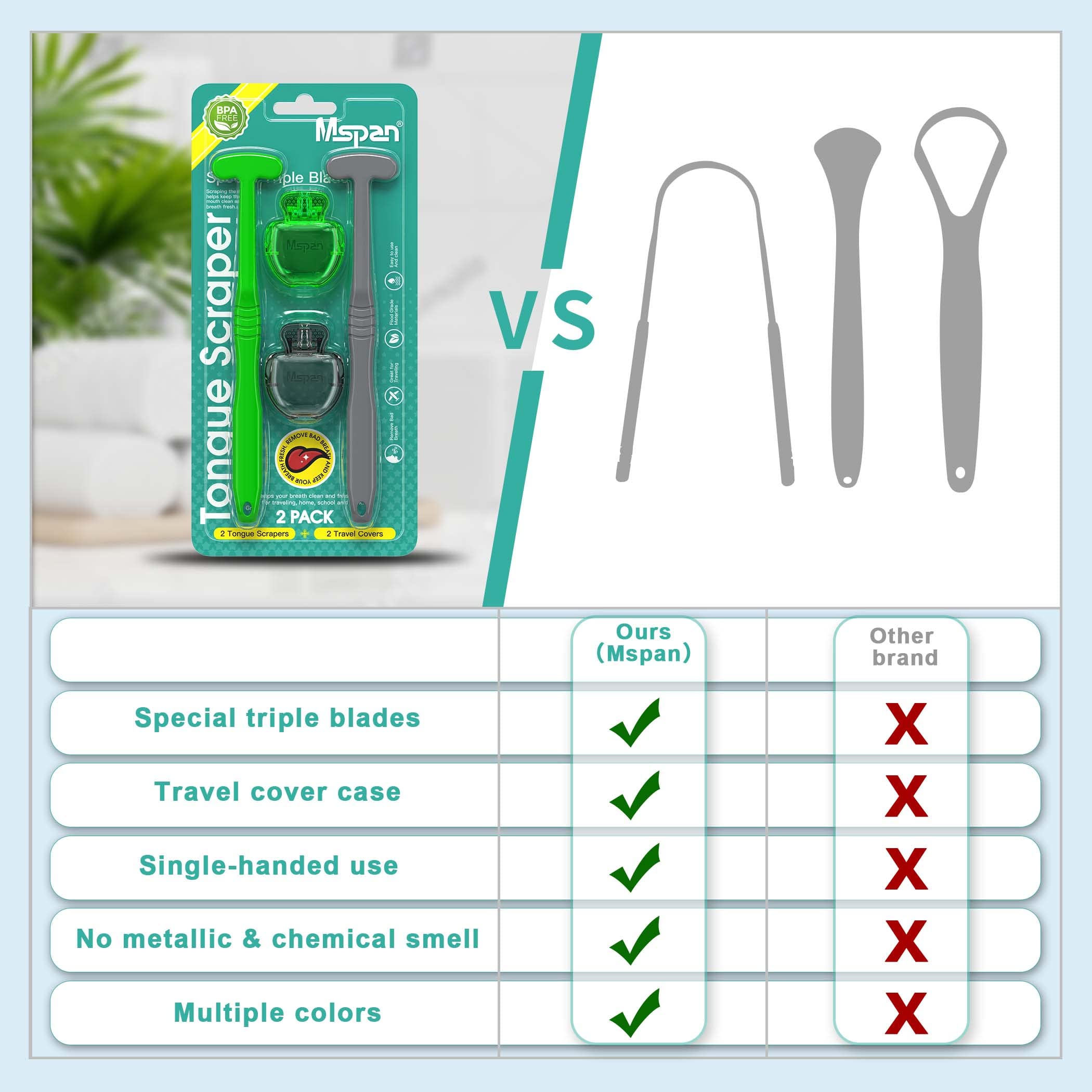 Mspan rascador de lengua con mango ergonómico para uso cómodo.
