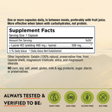 Mt. Angel Vitamins lisina 500 mg para cuidado de piel y labios.