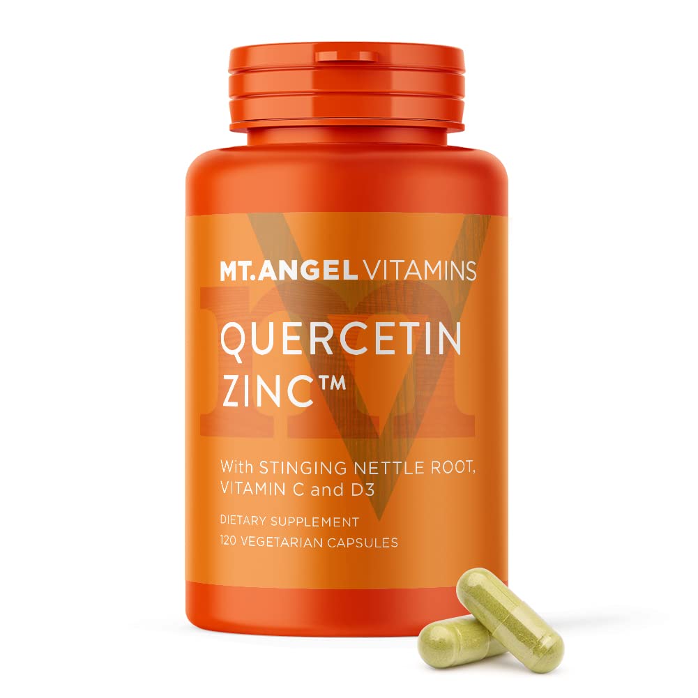 Mt. Angel Vitamins botella con zinc quercetina bromelaina para uso diario
