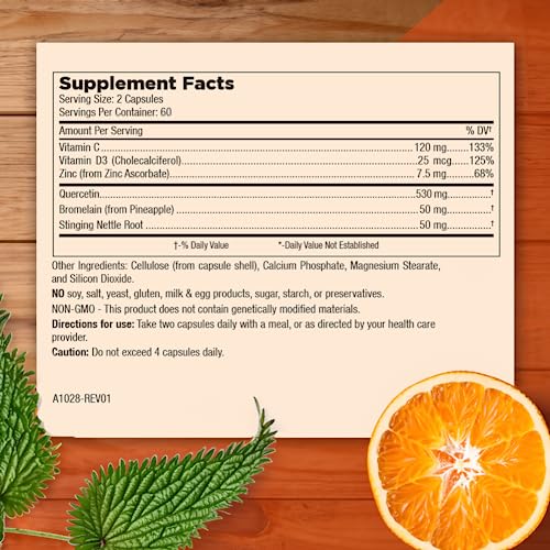 Mt. Angel Vitamins cápsulas quercetina 500 mg con zinc 50 mg para uso diario