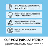 Mt. Capra Clean Whey Protein, polvo de vainilla, mezcla rápida en bebidas.