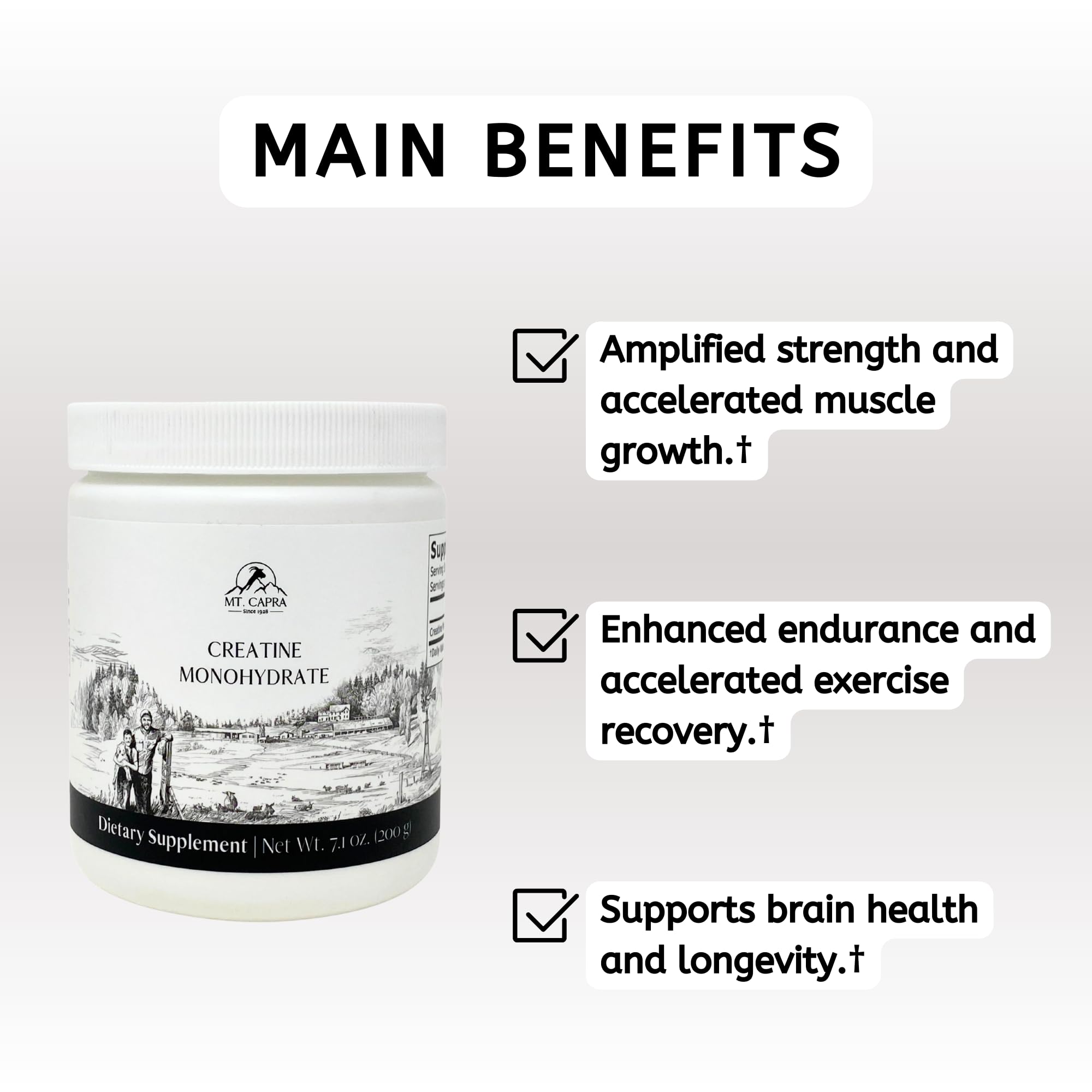 Mt. Capra Creatine con ingredientes limpios, apto para estilos de vida diversos.
