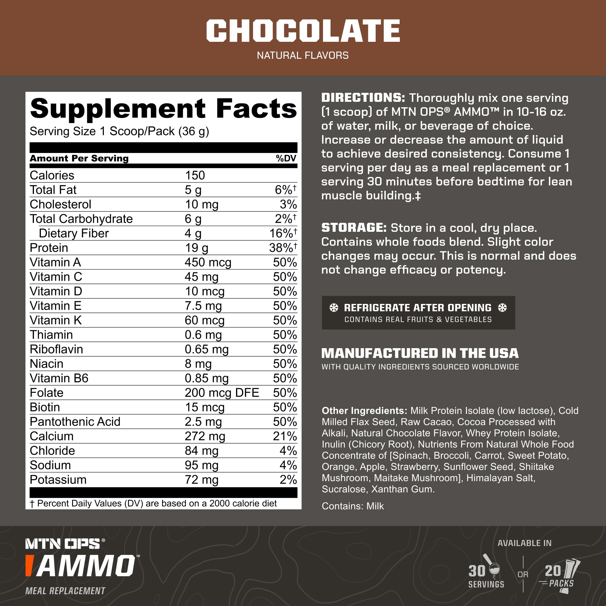 MTN OPS Ammo Meal, frutas y verduras reales para nutrición diaria.