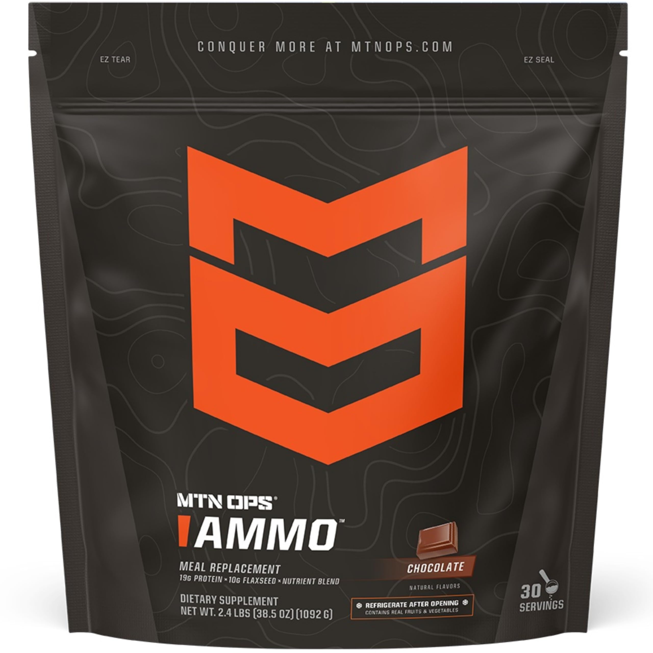 MTN OPS Ammo Meal, proteína 19 g por porción, reemplazo de comida para saciar hambre.