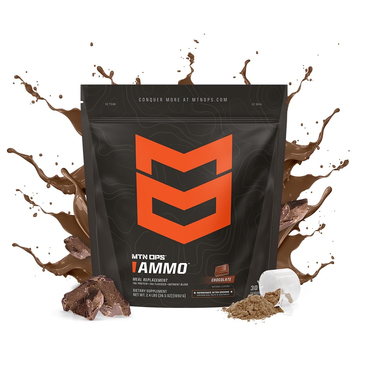 MTN OPS Ammo Meal, sabor cacao natural, batido delicioso y natural.