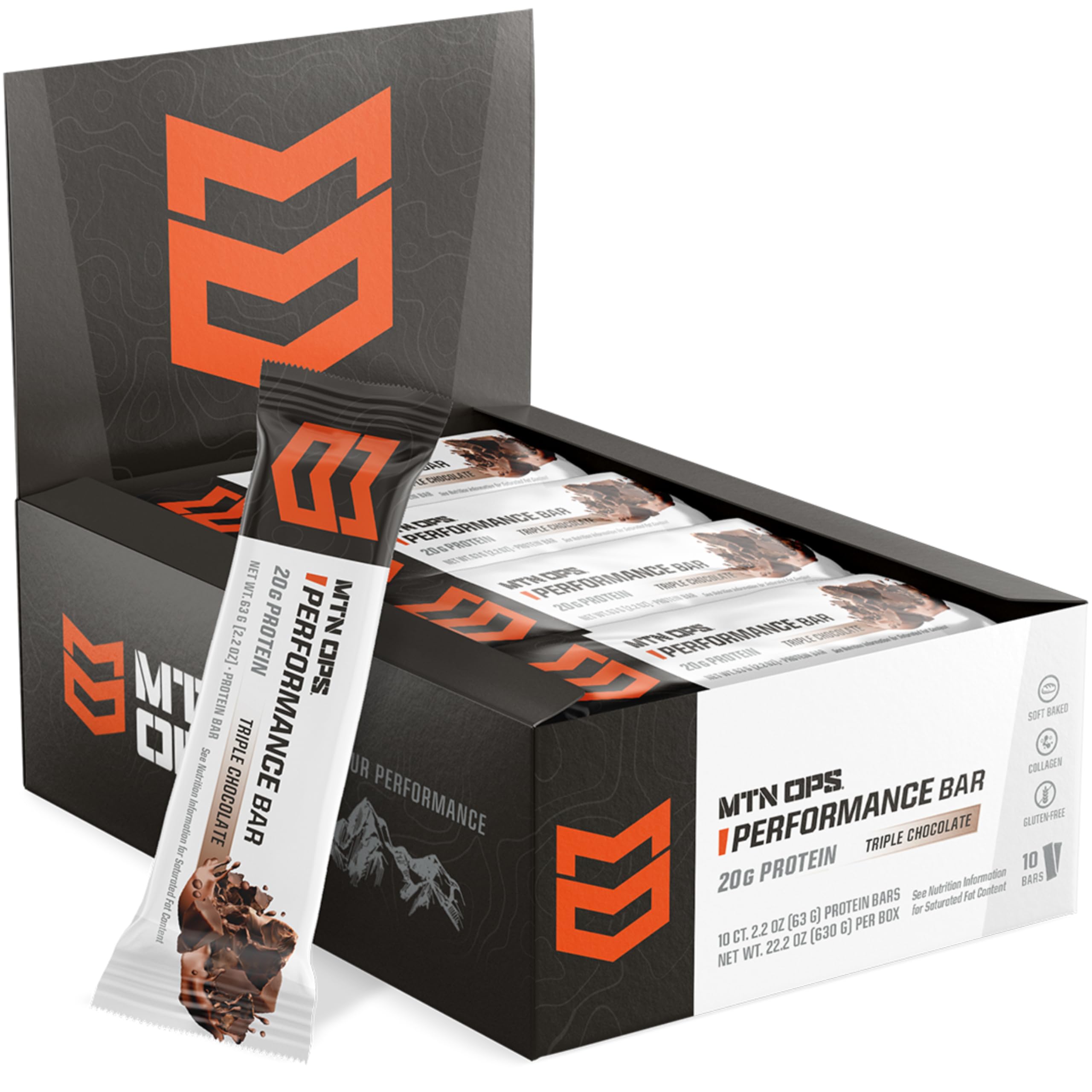 MTN OPS barra proteina chocolate triple mudslide: sabor intenso para snack post-entrenamiento.
