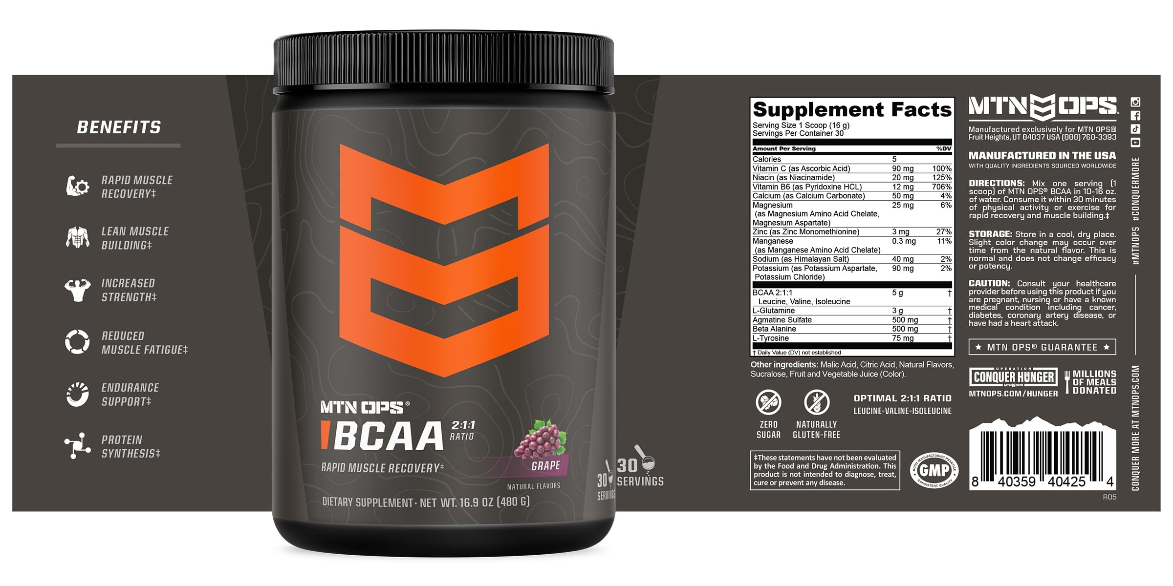 MTN OPS BCAA fabricado en Estados Unidos con control de calidad.