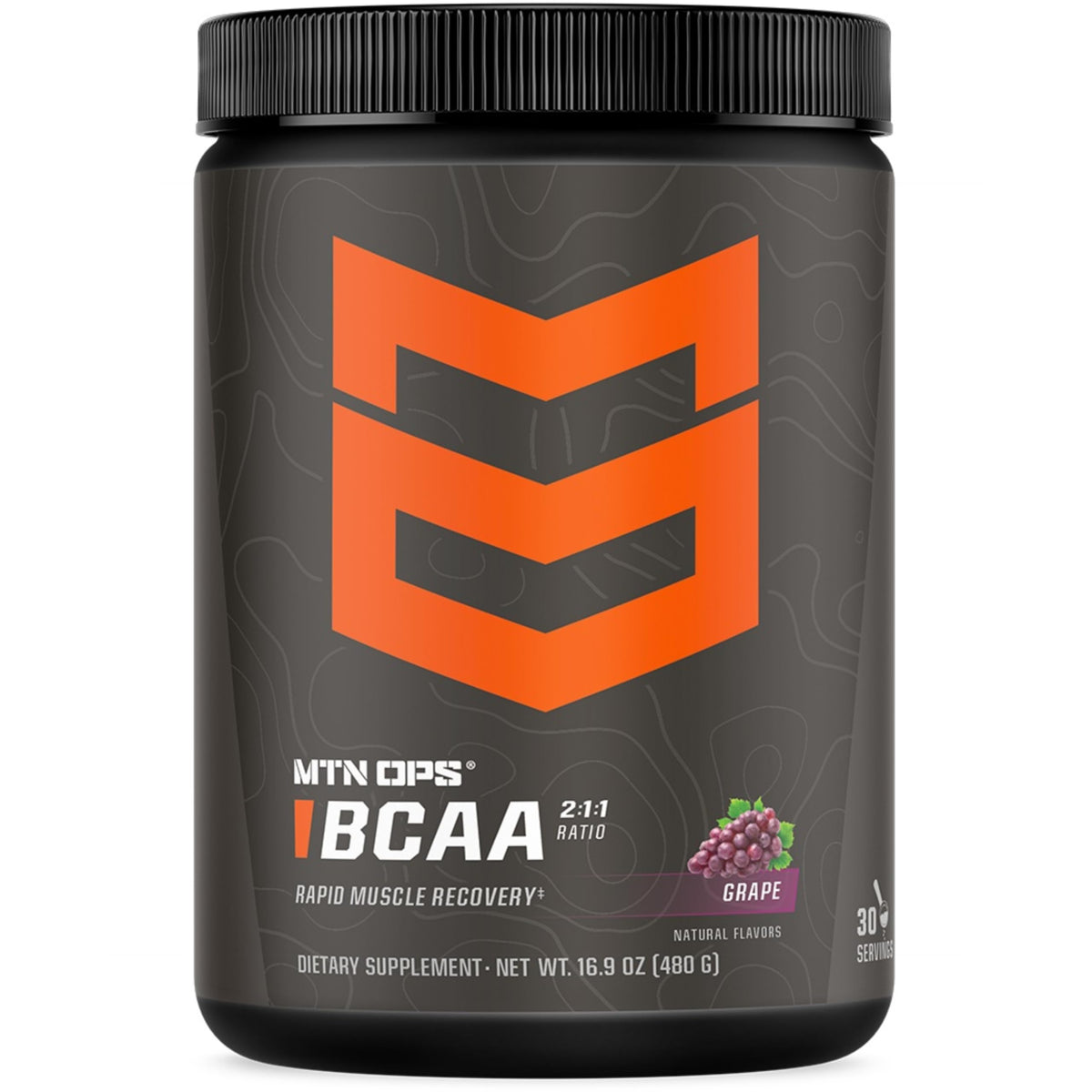 MTN OPS BCAA en polvo sabor uva, ideal para recuperación muscular tras entrenamientos intensos.