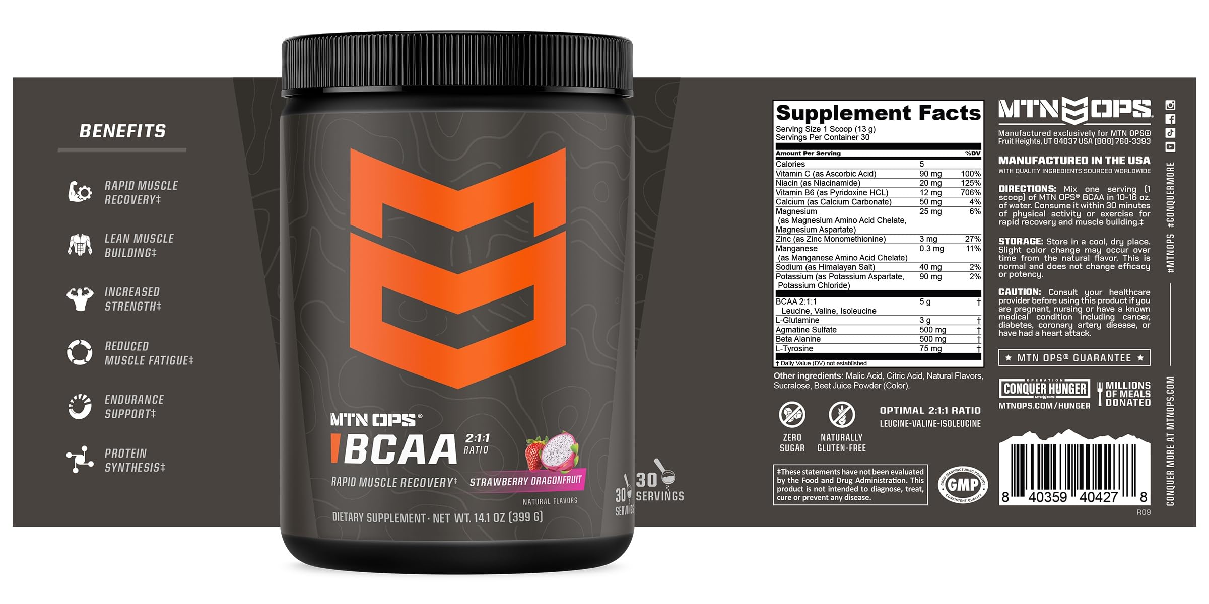 MTN OPS BCAA ayuda a hidratar durante entrenamientos y recuperación.