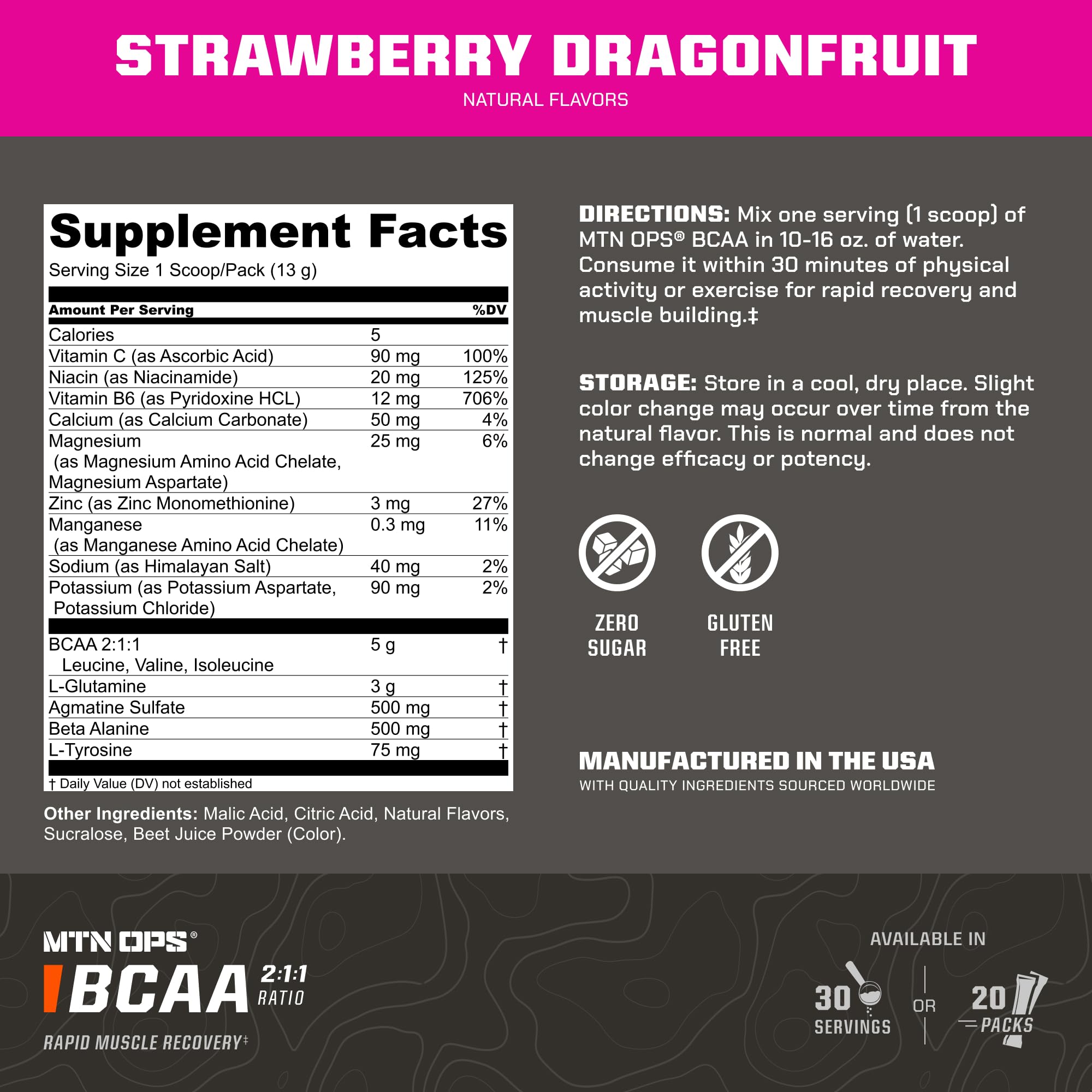 MTN OPS BCAA se disuelve en agua para una bebida sin azúcar.