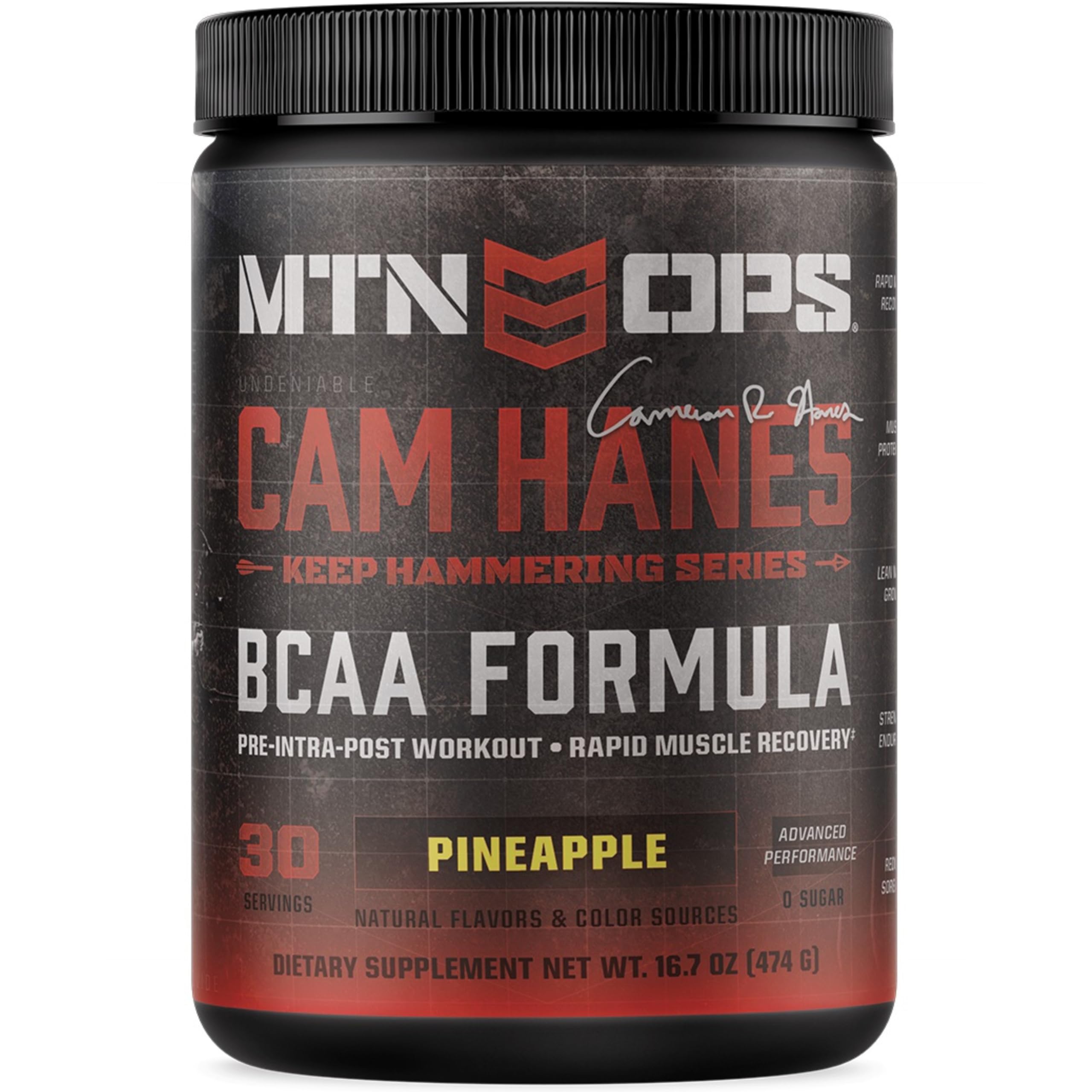 MTN OPS BCAA Piña: botella de polvo para recuperación muscular.