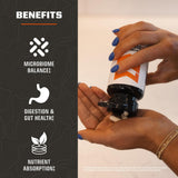 MTN OPS Biotics, etiqueta frontal, marca la calidad de apoyo digestivo.