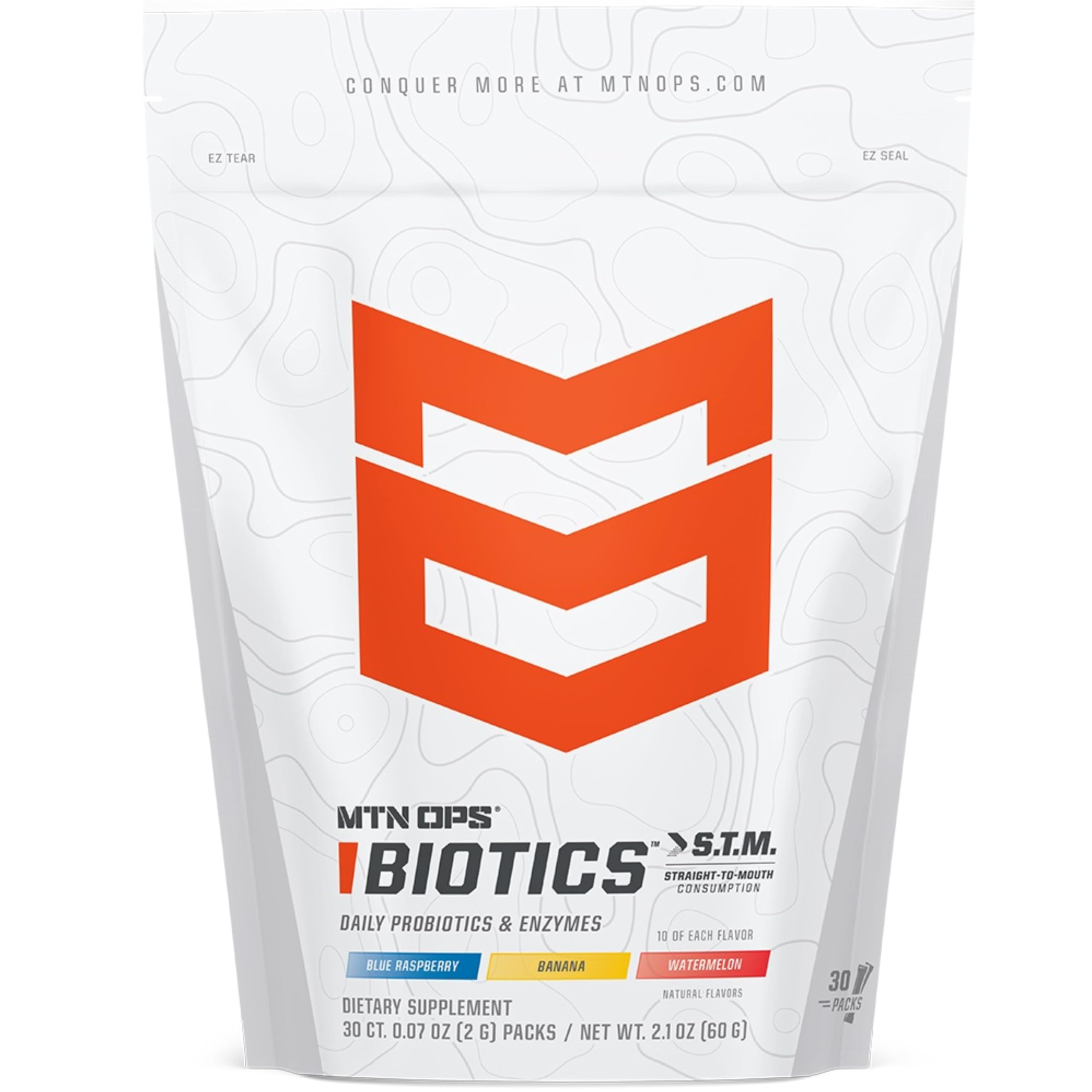 MTN OPS Biotics STM sabor plátano, apoyo digestivo rápido.