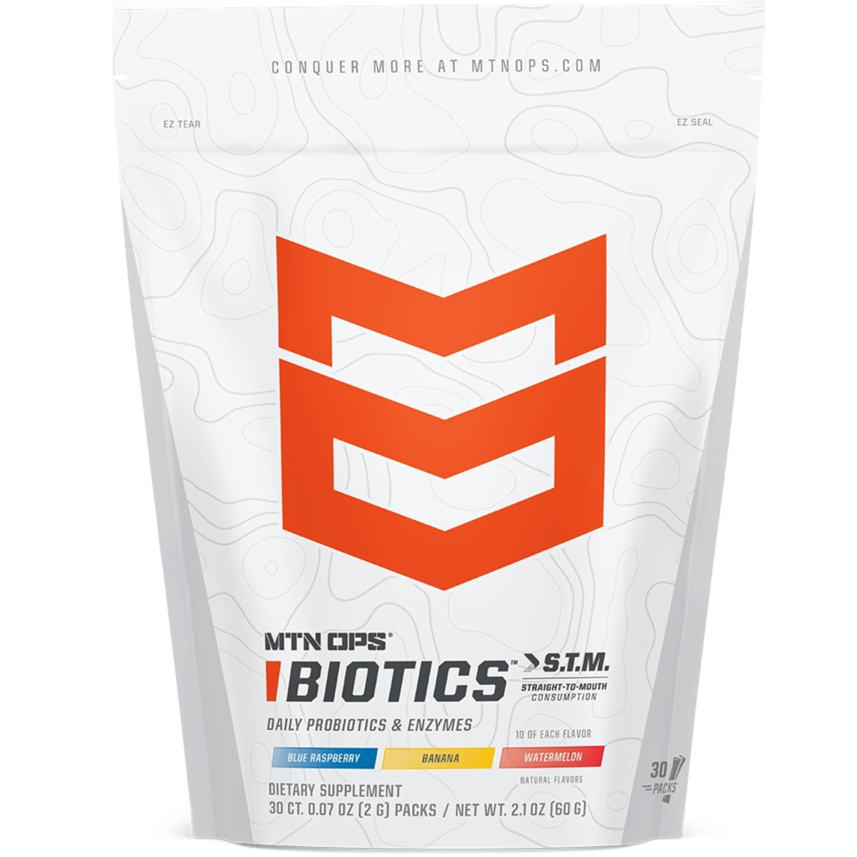 MTN OPS Biotics STM sabor plátano, apoyo digestivo rápido.