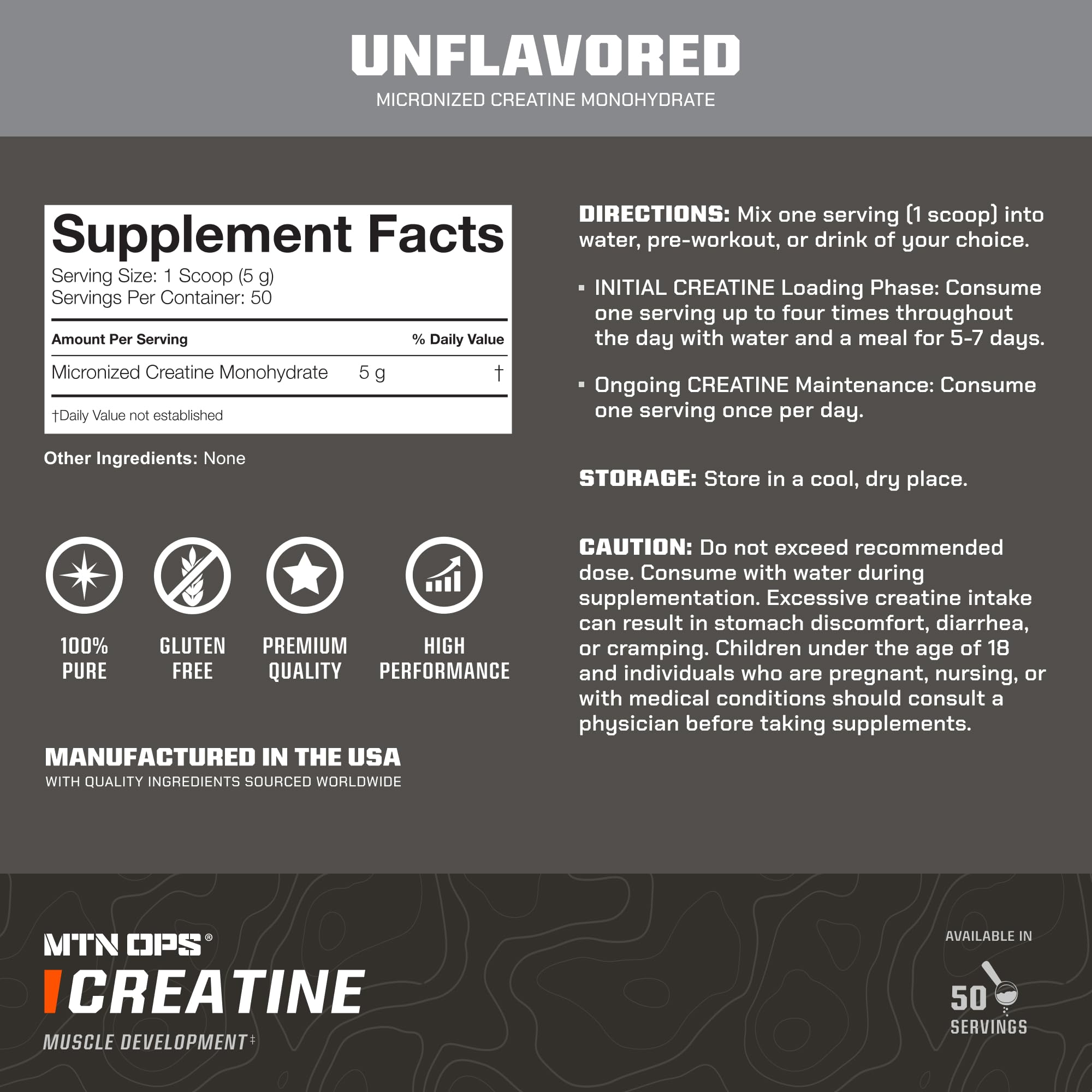 MTN OPS Creatina micronizada: cuchara dispensadora para medición rápida.