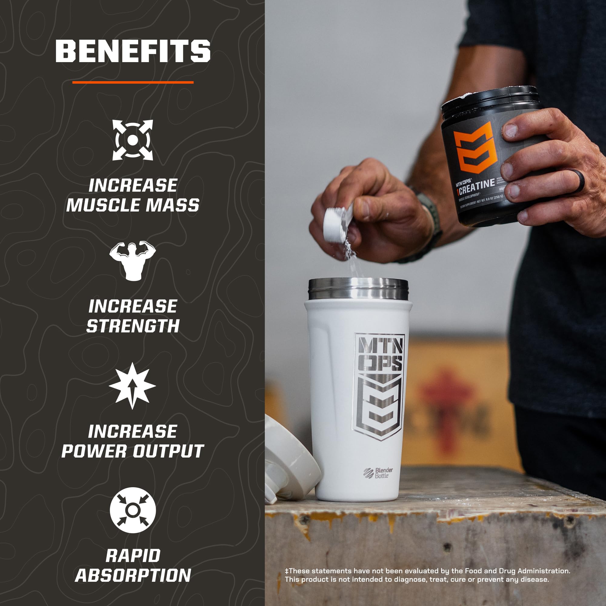 Mezcla fácil en batido; MTN OPS Creatina sin sabor sin grumos.