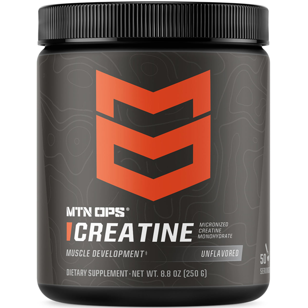 MTN OPS Creatina micronizada sin sabor: taza medidora para dosificar con precisión.