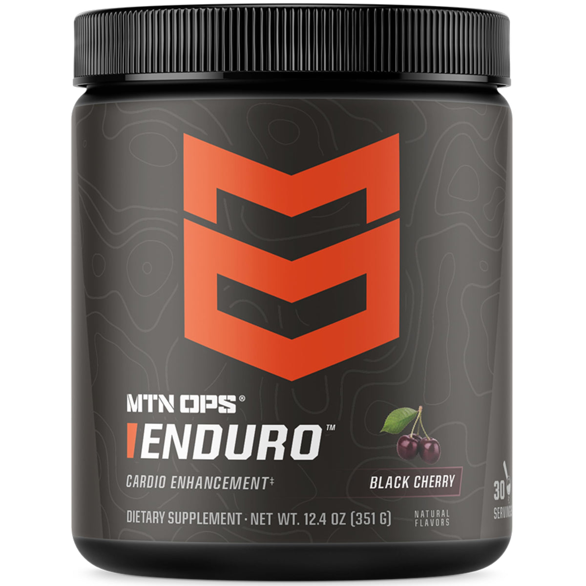 MTN OPS Enduro polvo sabor cereza negra para preentrenamiento y posible mejora de rendimiento.