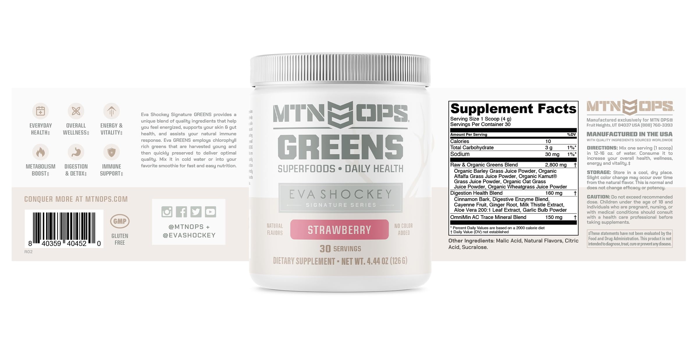 MTN OPS Greens sabor a fresa: experiencia suave al beber.