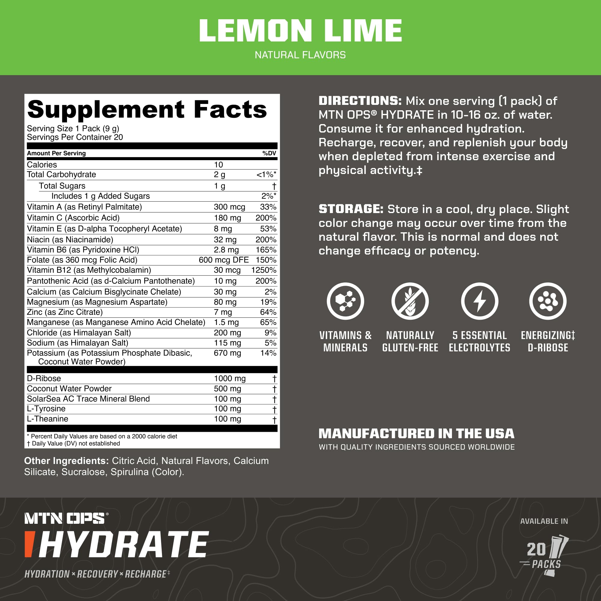 MTN OPS Hydrate: polvo disuelto en agua, absorción rápida para entrenamientos.