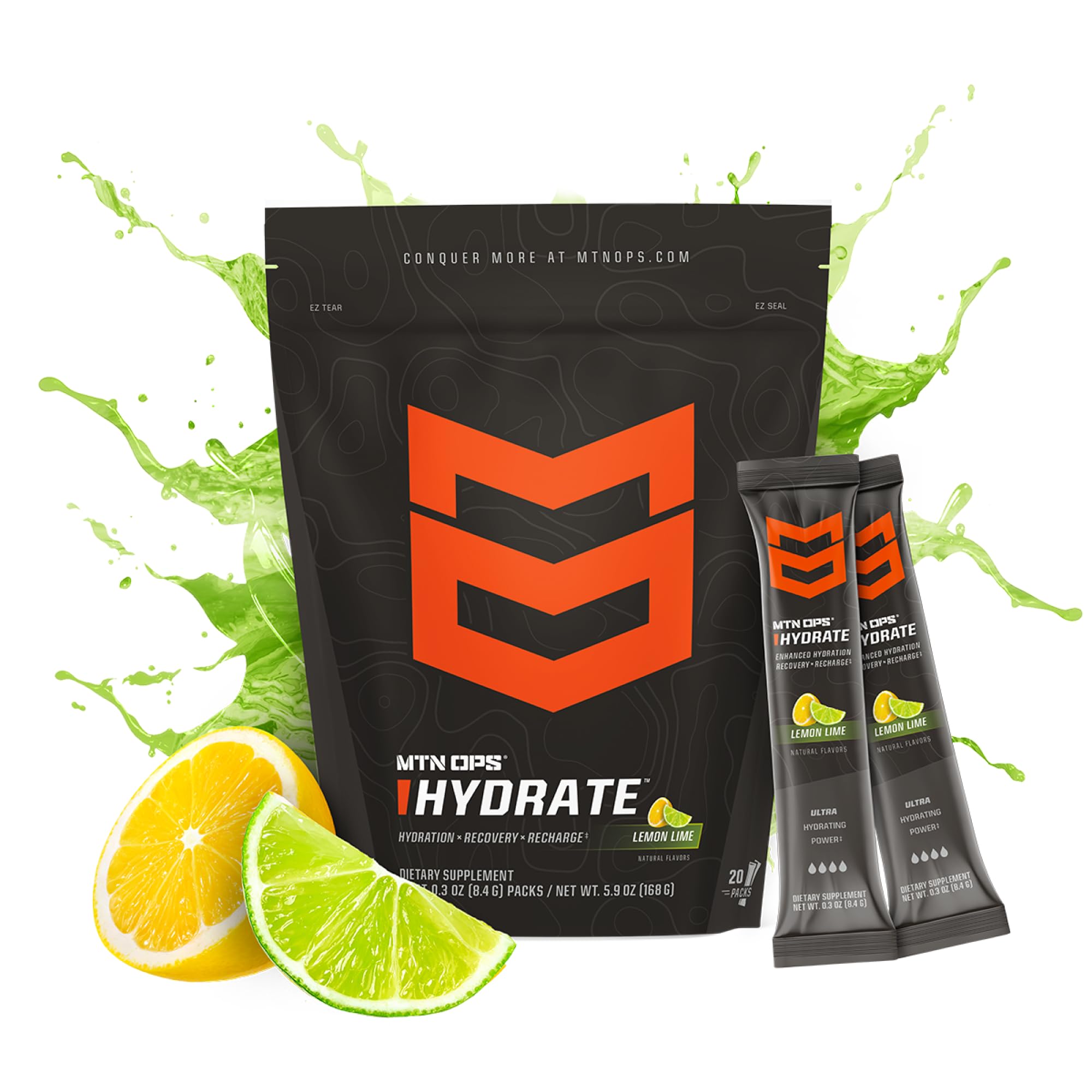 MTN OPS Hydrate: porción individual lista para llevar, hidratación en movimiento.