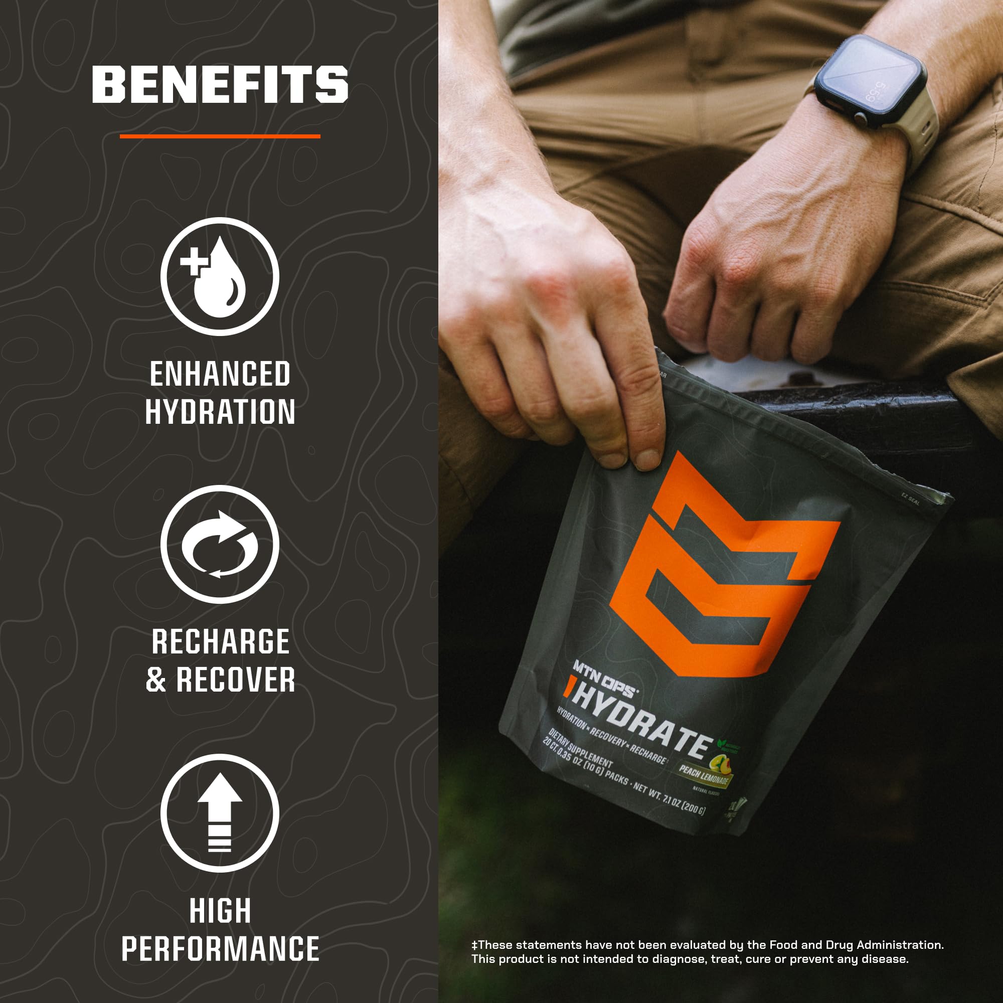 MTN OPS Hydrate para entrenamiento, formato portátil para uso en gimnasio