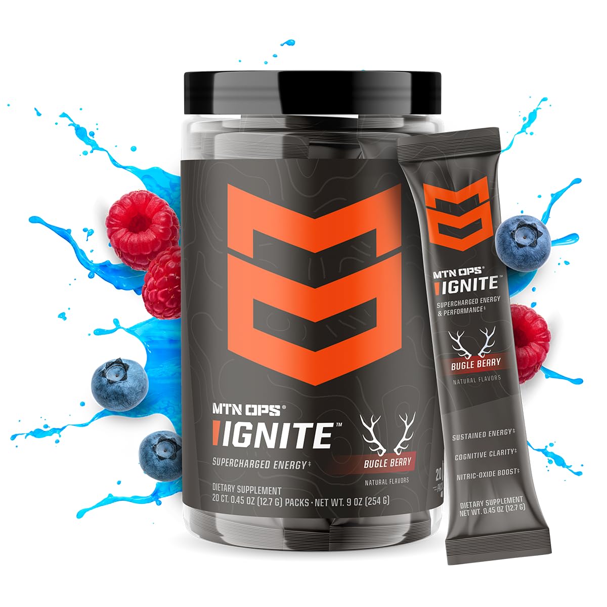 MTN OPS Ignite cuchara-medicion muestra la dosis adecuada para una ingesta rápida
