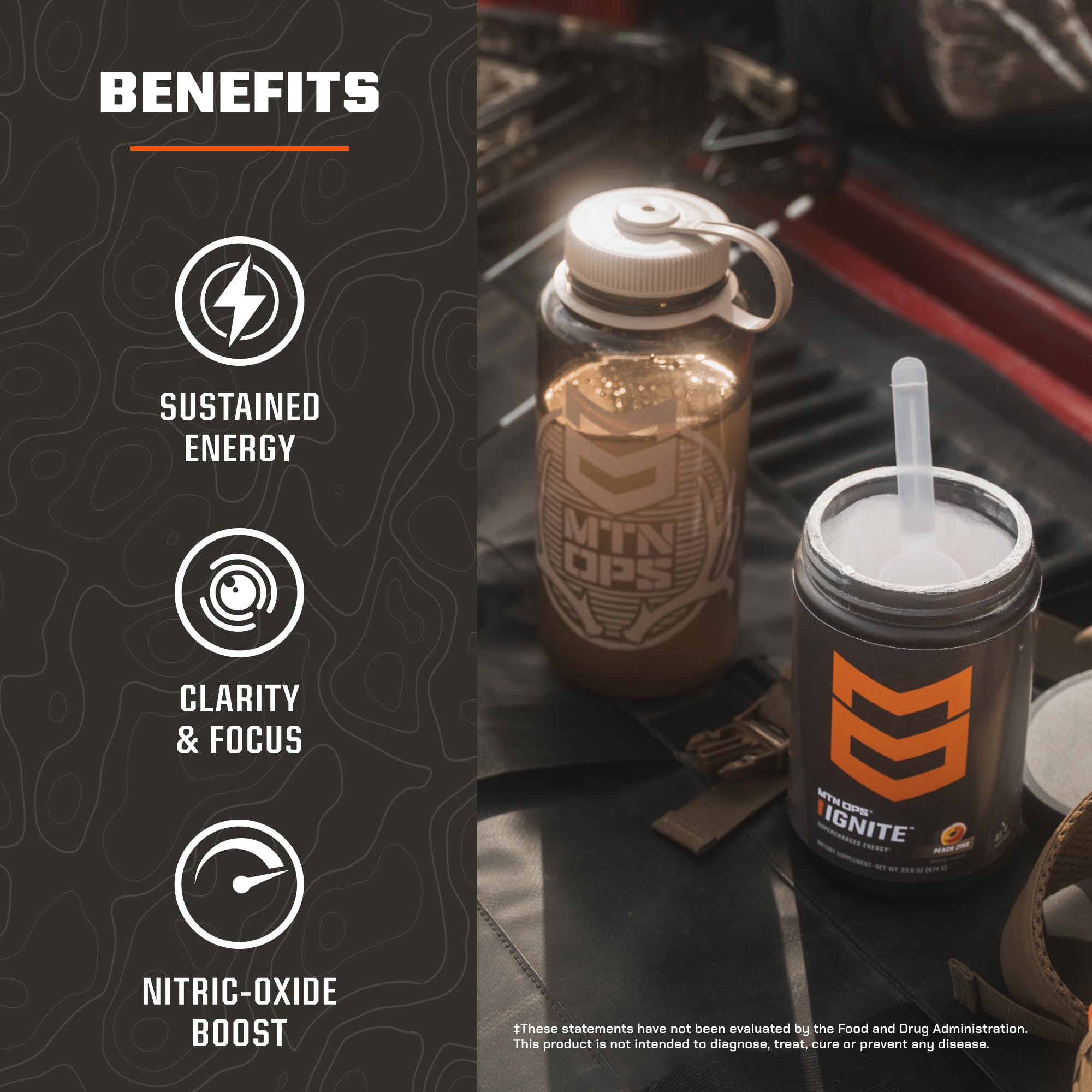 MTN OPS Ignite sin azucar, disolucion clara en agua, facil de beber.