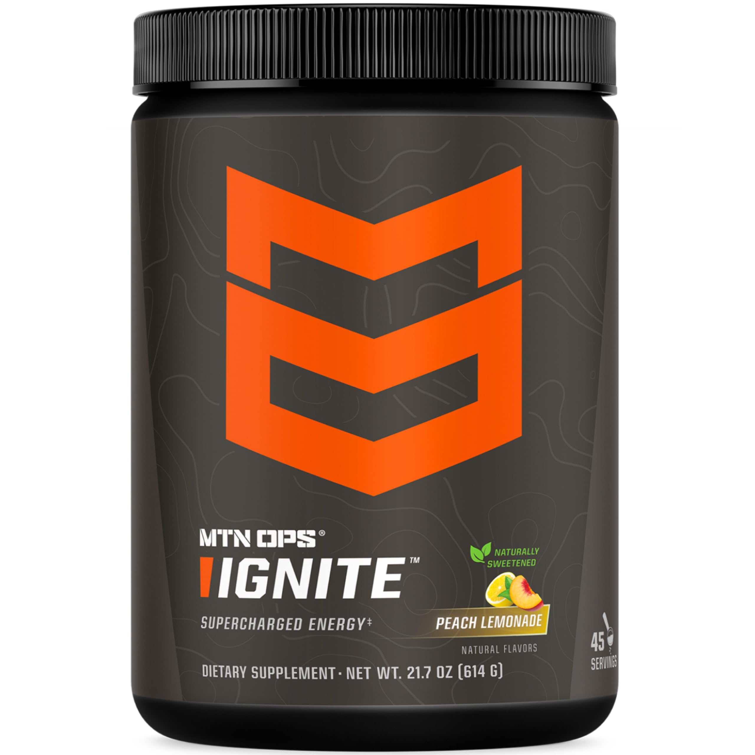 MTN OPS Ignite sabor durazno-limón en polvo para energía sostenida