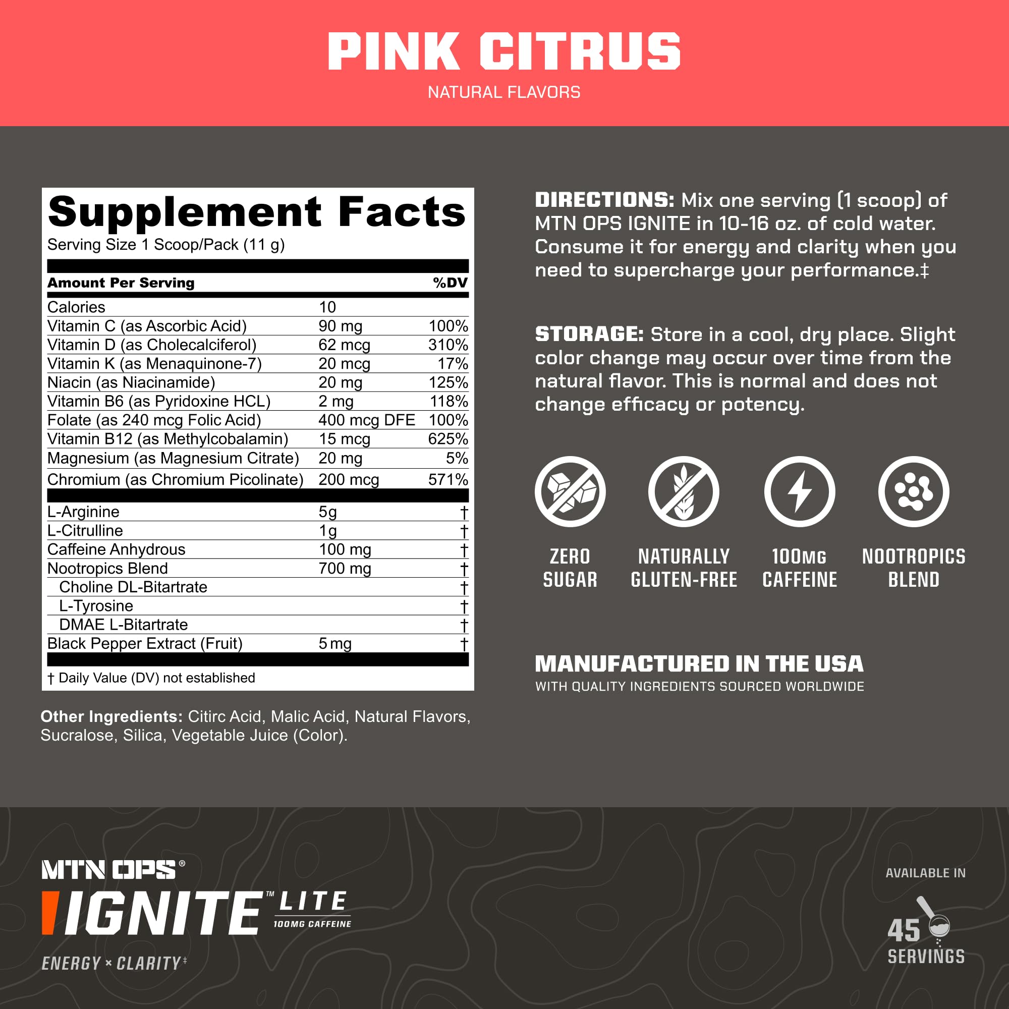 MTN OPS Ignite Lite rosa cítrico paquete en su estuche