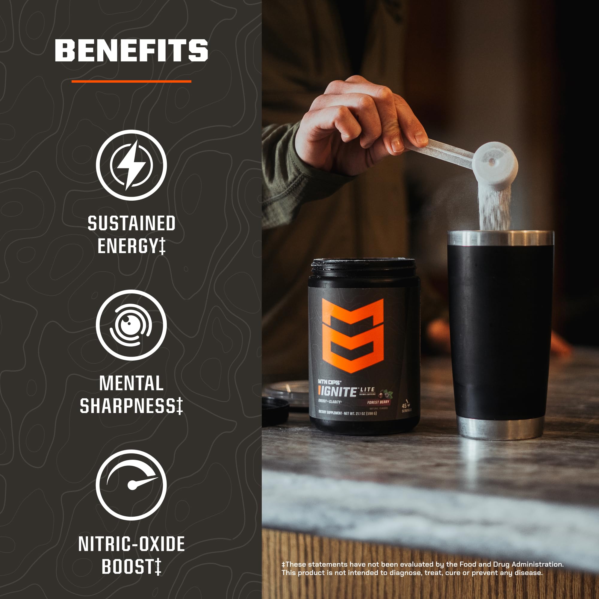 MTN OPS Ignite Lite, vaso con bebida energizante lista para beber