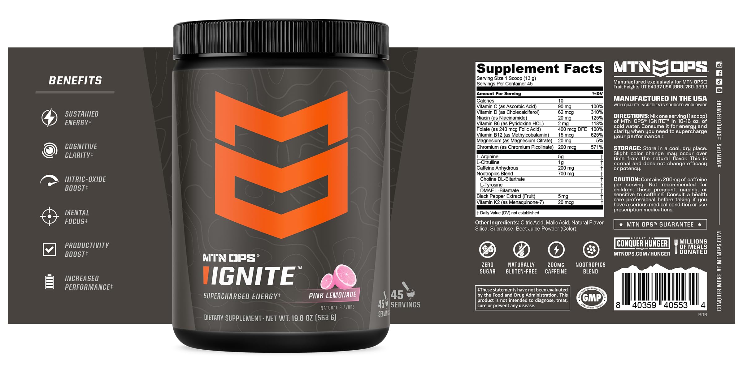 MTN OPS Ignite sabor agradable sin azúcar para tu rutina