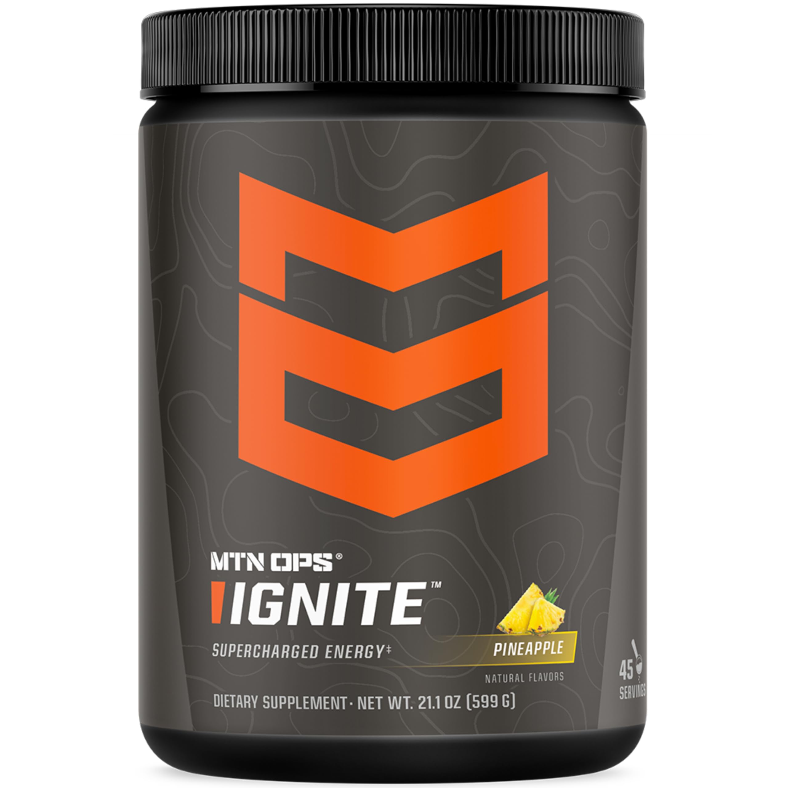 MTN OPS Ignite sin azucar, polvo listo para mezclar, proporciona energia para entrenamientos.