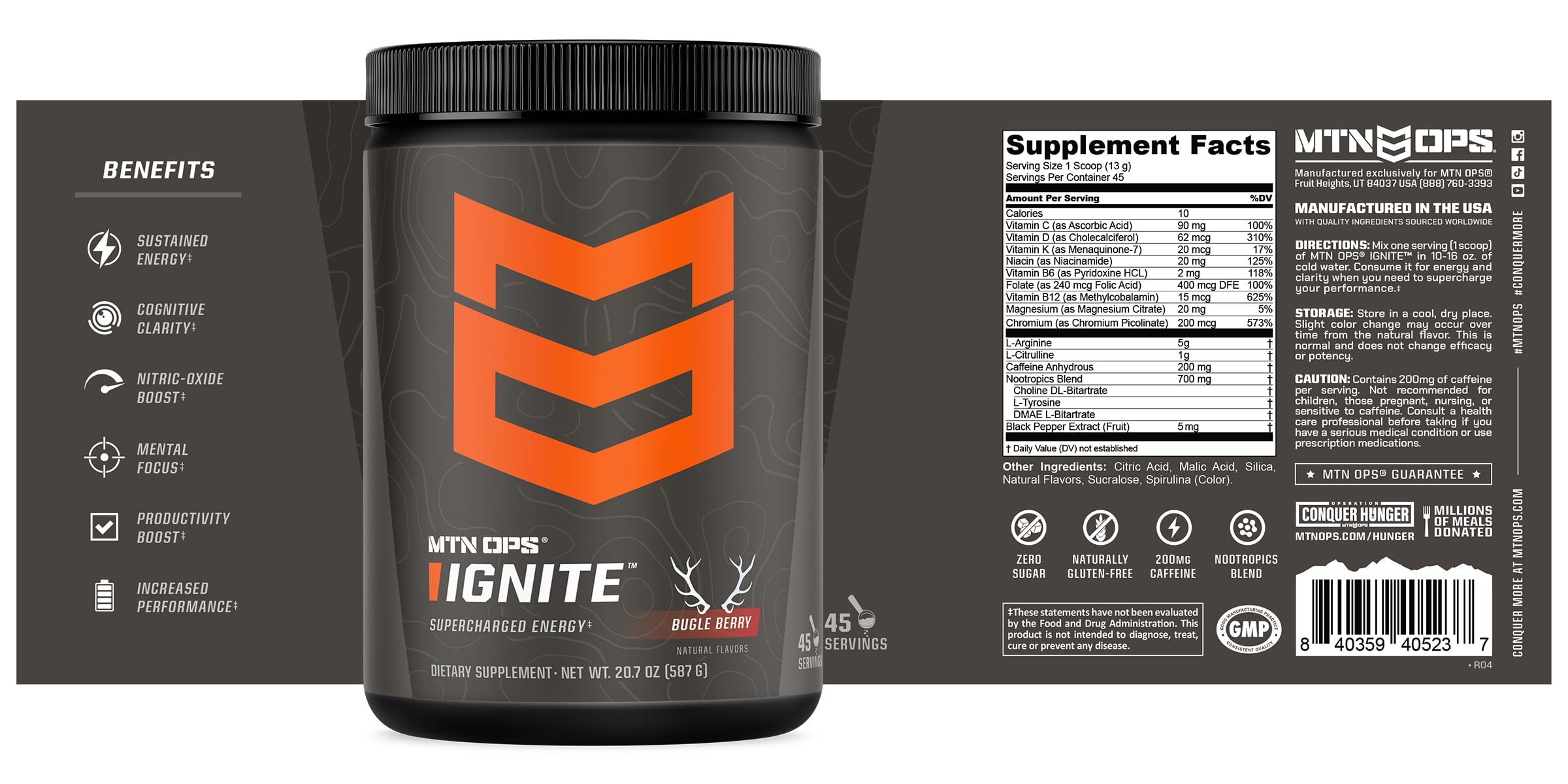 MTN OPS Ignite Sin Azúcar, silueta de deportista, energía estable durante sesiones.