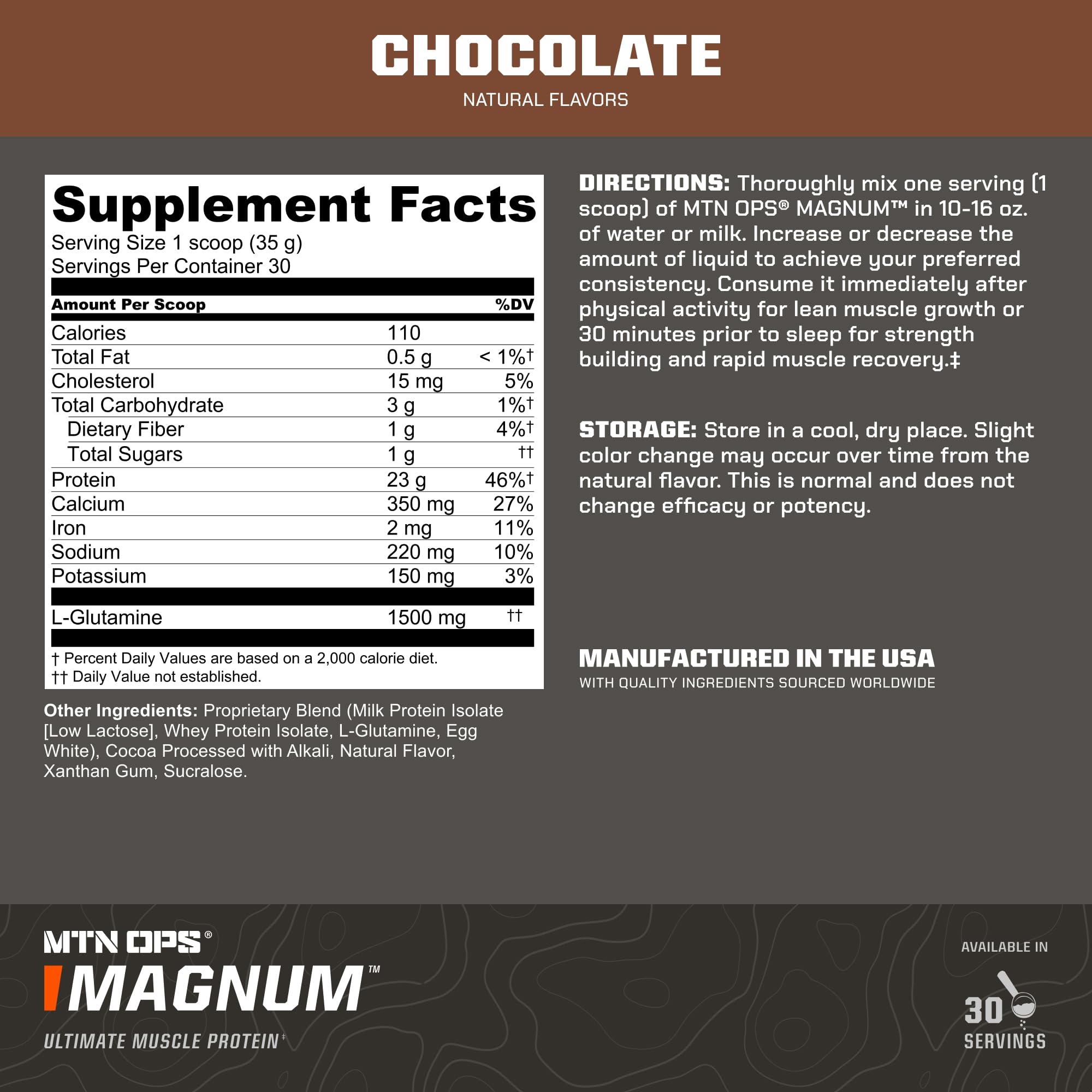 MTN OPS Magnum chocolate, porción, ayuda al desarrollo de músculo magro